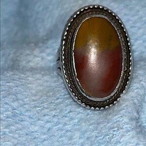 Elegant Silver Ring with Red and Yellow Botswana Agate